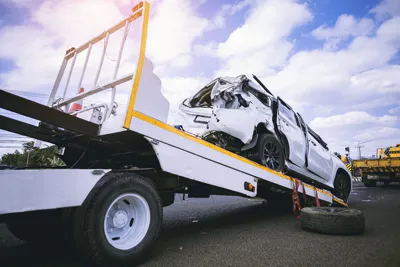 Tow truck recovering a vehicle after an accident in Cleveland
